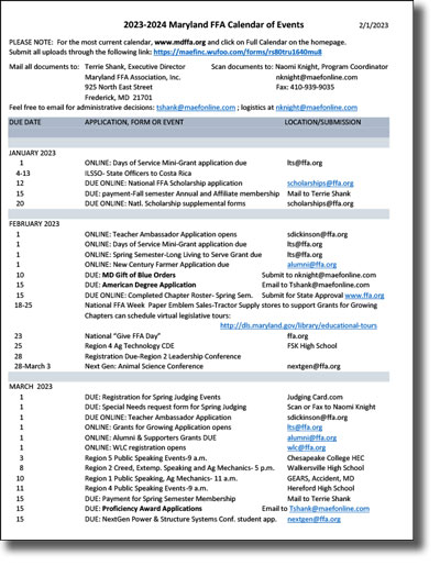 Calendar of Events :: MDFFA